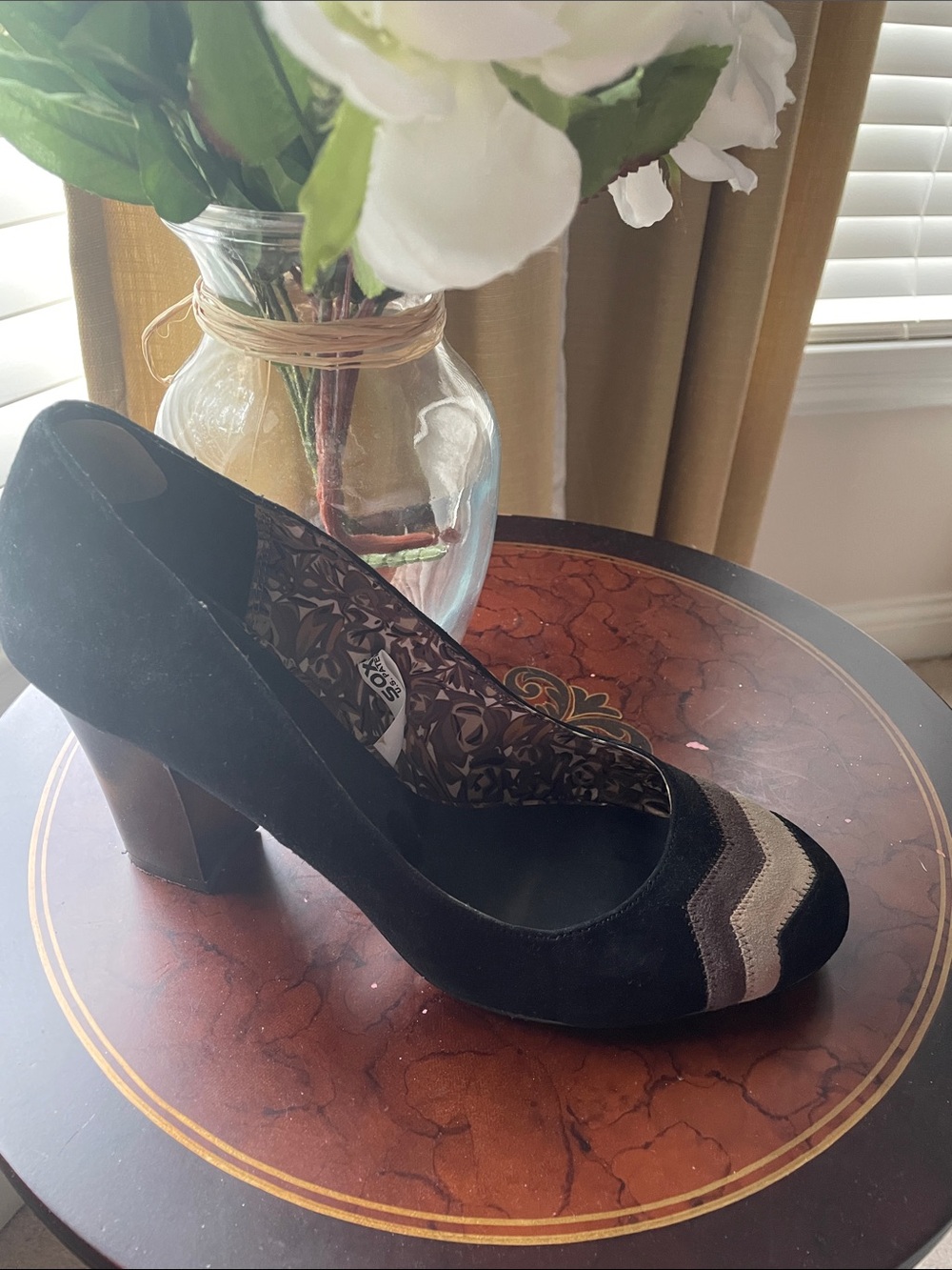 Missoni Black Suede Pump with Chevron Accent